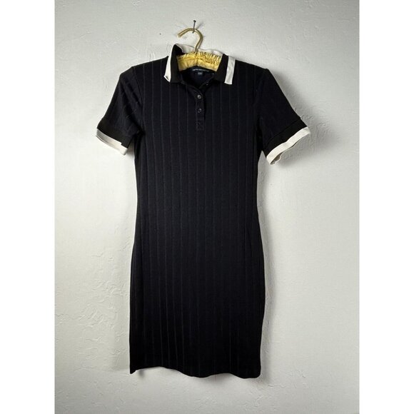 French Connection Women's Ribbed Polo Bodycon Mini Dress Popover Black Size 2 - Picture 1 of 9